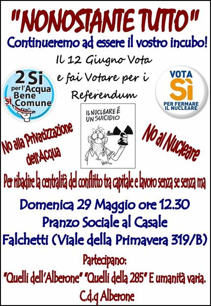 Iniziativa a Roma il 29 maggio per i SI ai referendum